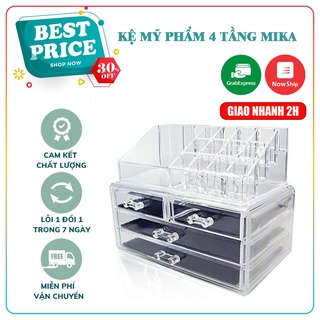 Kệ đựng mỹ phẩm mica 4 tầng, 4 ngăn kéo để bàn có khay để son đẹp sang trọng