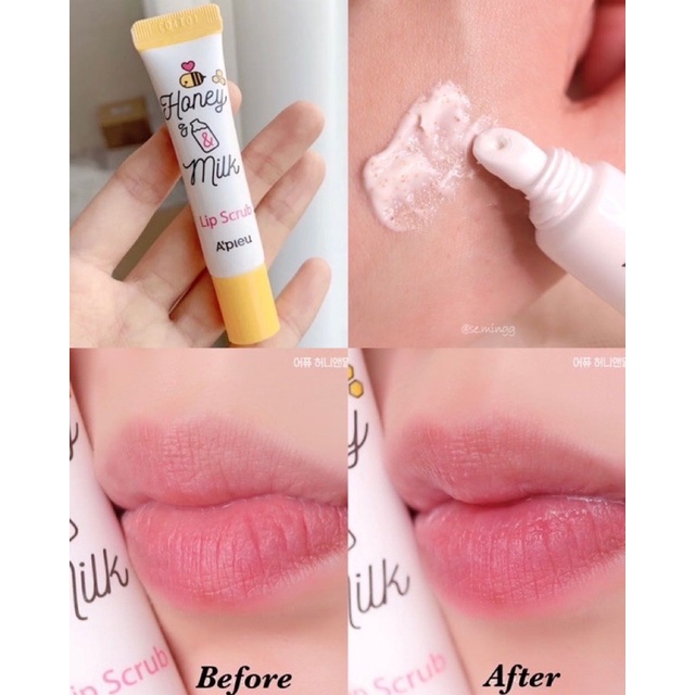 Bộ sản phẩm dưỡng môi Apieu Honey & Milk Lip oil/ Lip balm/ Lip scrub/ Lip sleeping mask