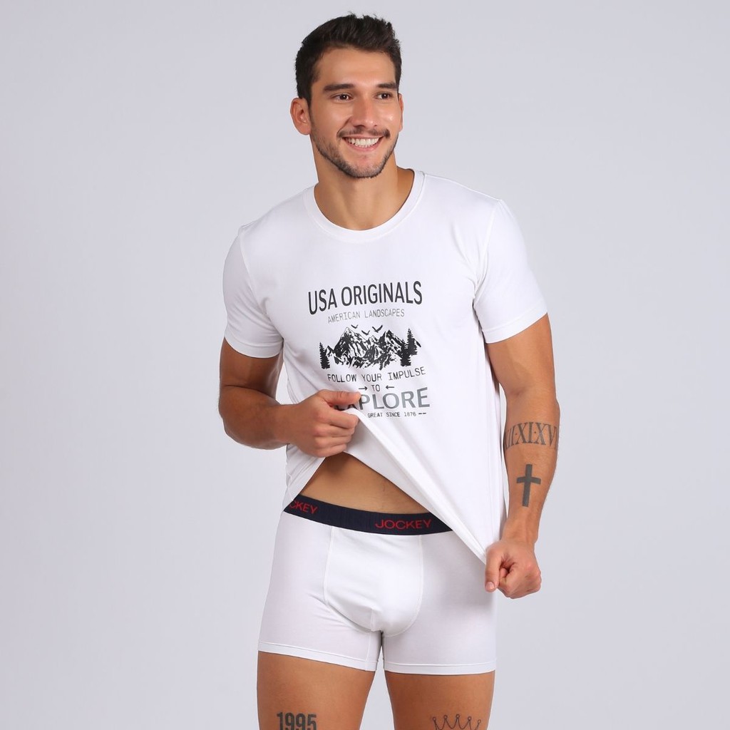 Áo Thun Nam Jockey Cotton Ngắn Tay Màu Trắng Xám Xanh Nhạt - J0206