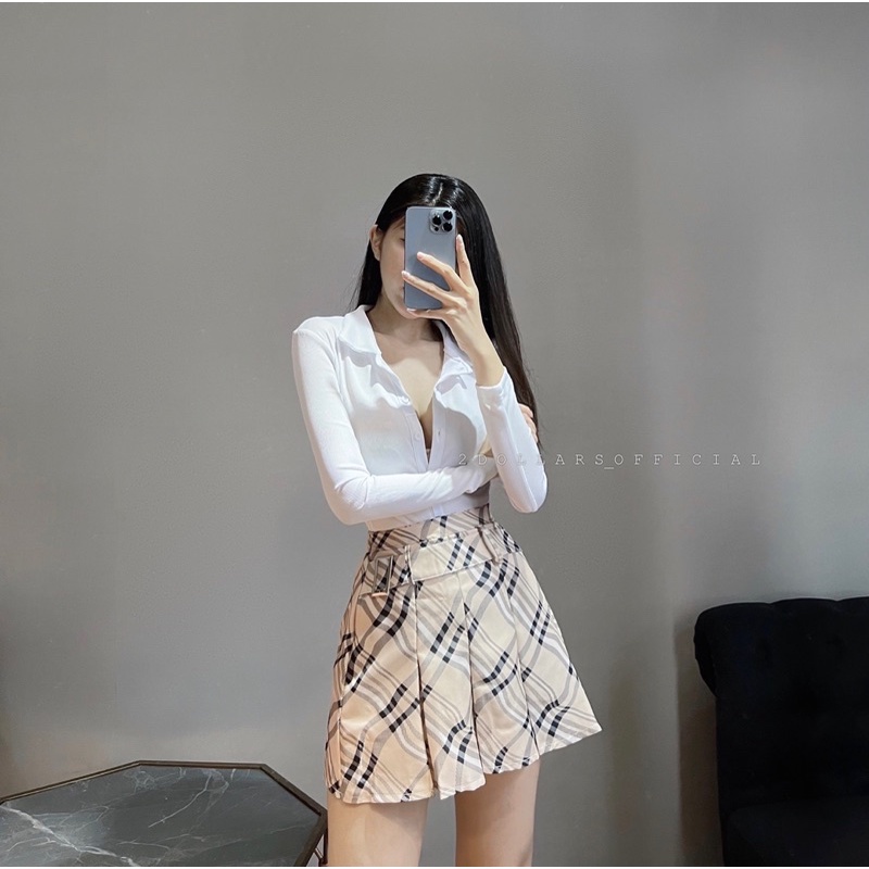 S3105 - Set áo sơ mi thun trắng & chân váy BBR