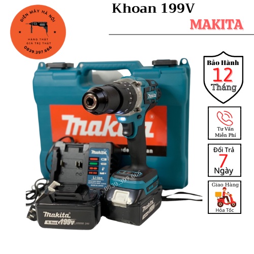 Máy Khoan Pin Makita Đầu Kẹp 13Ly Có Chế Độ Búa  3 Chức Năng, Khoan Bắn Vít Siết Ốc Pin 10cell