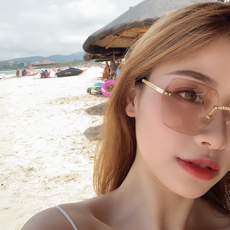 Kính râm nữ thời trang Hàn Quốc mắt không viền kính mát nữ cao cấp sang chảnh chống tia UV phù hợp đi chơi đi biển 007