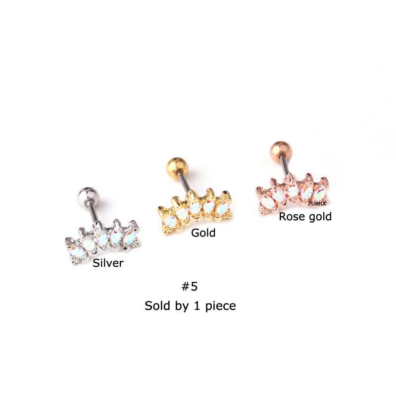 Khuyên tai bằng thép không gỉ đính đá nhân tạo nhiều màu sắc thời trang 20Gauge (bán 1 chiếc)