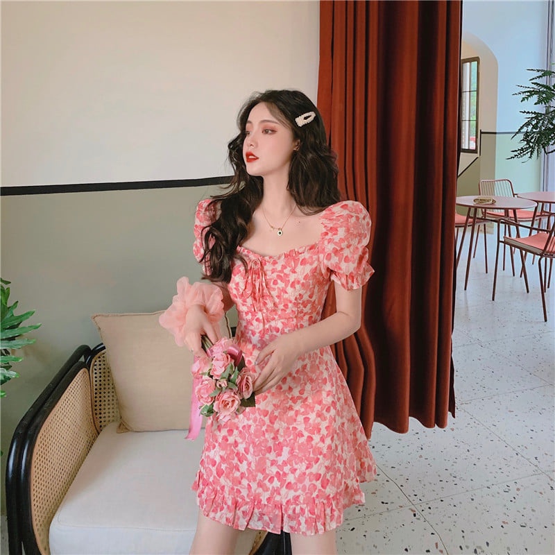 Váy hoa nữ 💖FREESHIP💖 Đầm Hoa Dự Tiệc Dáng Xoè Tay Phồng Dễ Thương