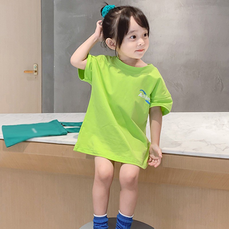 Đầm áo thun ngắn tay in họa tiết thời trang mùa hè mới thoải mái dành cho bé gái