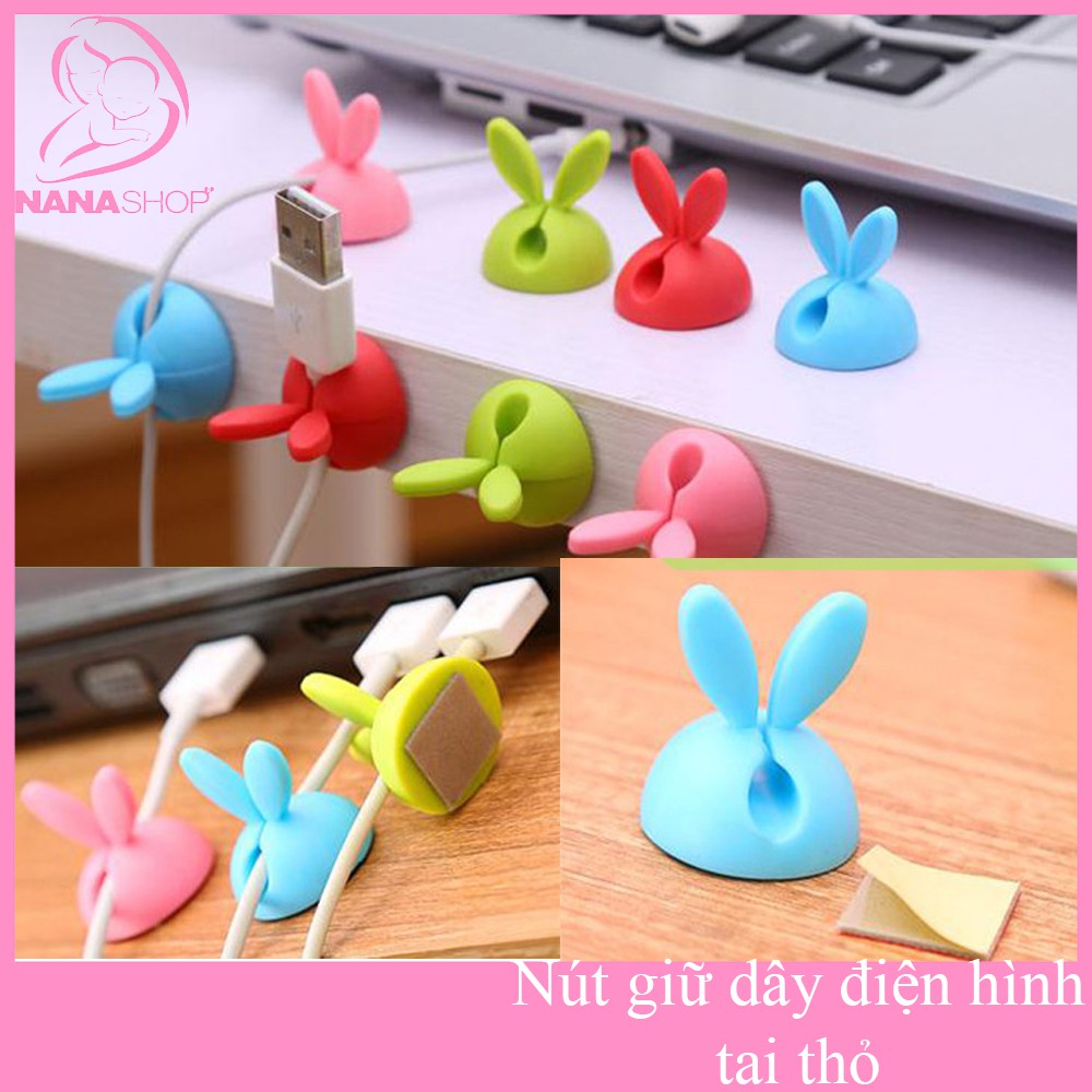 Set 4 dụng cụ giữ dây điện bằng silicone, nút giữ dây sạc hình tai thỏ hỗ trợ sắp xếp gọn gàng