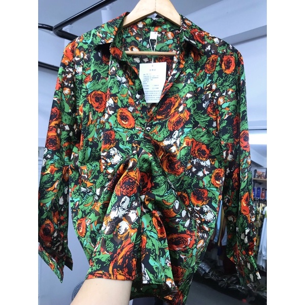 Áo Sơ Mi Lụa Satin Cao Cấp Hoạ Tiết Hoa Form Dài Tay Bồng 48-75kg