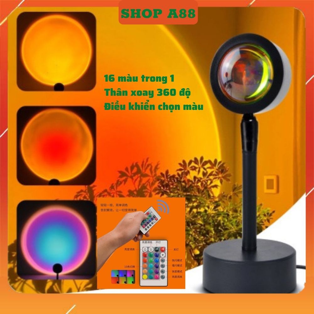 Đèn hoàng hôn, đèn led sunset cầu vồng chụp ảnh trang trí quay video titok chuyển đổi 16 màu khác nhau phụ kiện A88