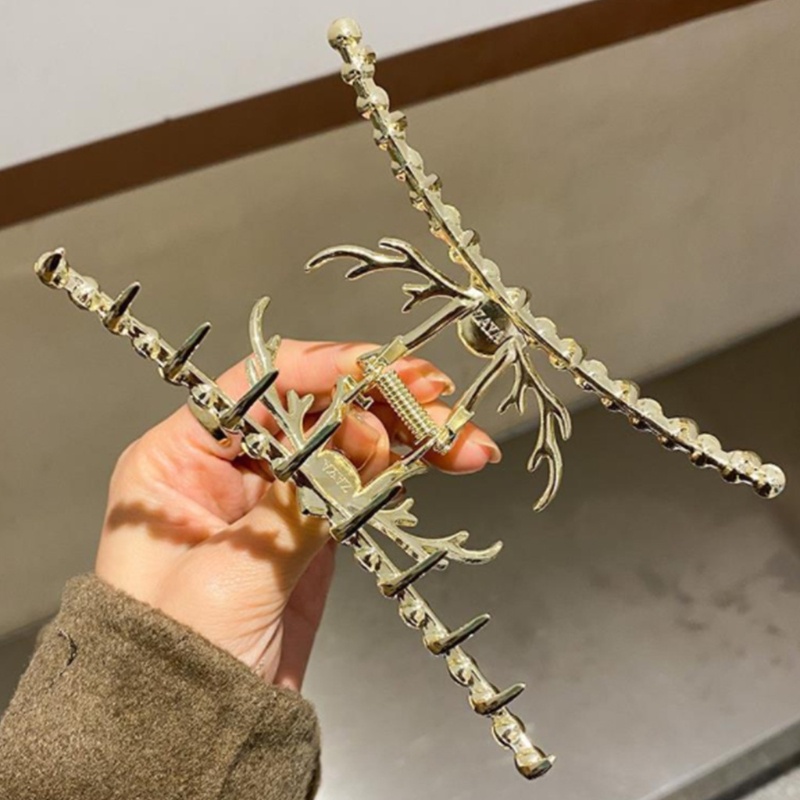 Kẹp Tóc Càng Cua Dài Bằng Hợp Kim Mỏng Đính Đá Dễ Thương Cho Nữ