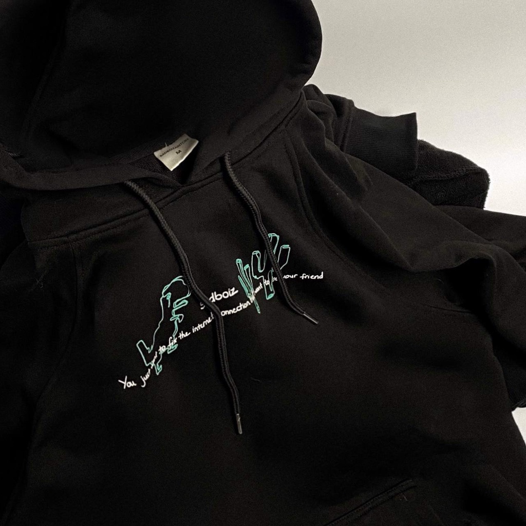 áo hodie tay dài SADBOIZ SADDINO khủng long xanh( mẫu in) uinisex from rộng nam nữ NỈ cotton mũ hai lớp BLACK