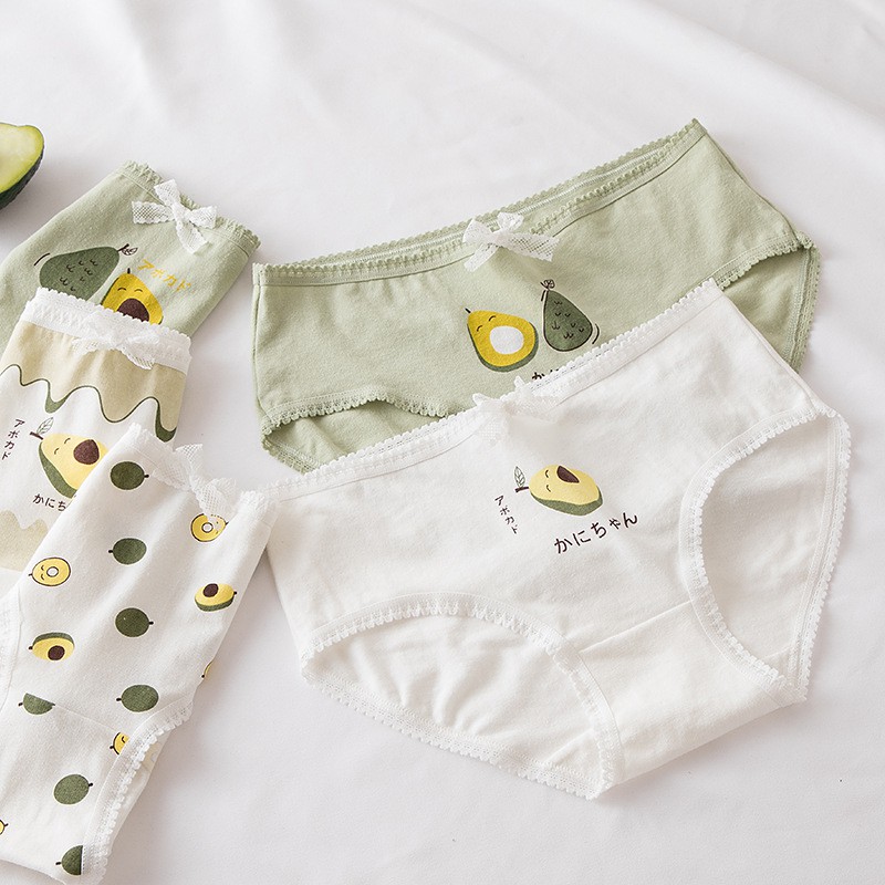 Set 5 quần lót nữ sinh cotton họa tiết trái bơ (Size M L)