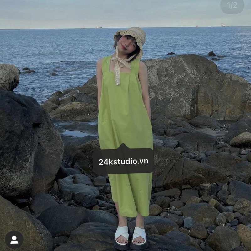 Jula dress - Váy/đầm 2 dây bản to chất vải thô hàn 24KSTUDIO