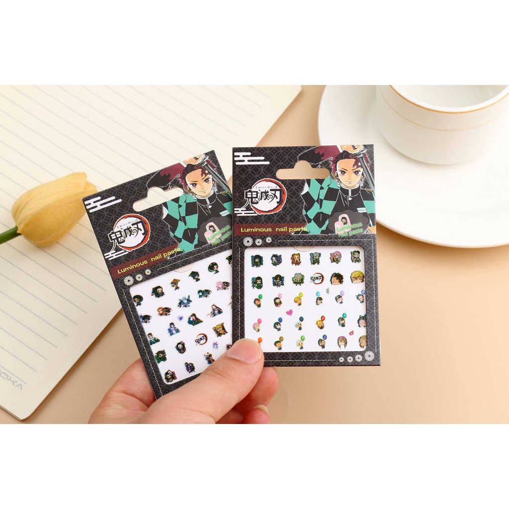 Sticker dán móng tay 3D nhiều mẫu mã không thấm nước 5Pcs/Pack Anime Demon Slayer Kimetsu No Yaiba 3D Sticker Glow in the dark Luminous Sliders Nail Art Decoration Christmas Accessories kids gift
