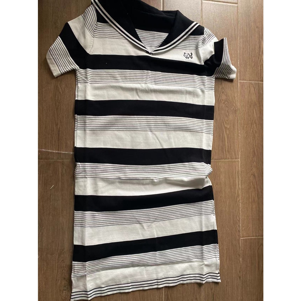 Đầm Thun Cổ Thủy Thủ Kẻ Sọc Phong Cách Preppy Mùa Hè 2022 Cho Nữ