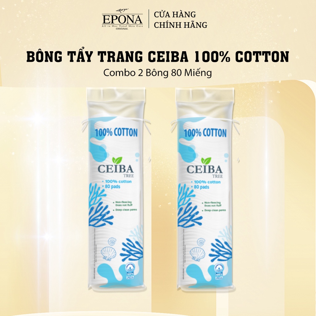 [Mã FMCGMALL -8% đơn 250k] Combo 2 Bông Tẩy Trang Ceiba 100% Cotton Siêu Tiết Kiệm Dung Dịch 80 Miếng x2