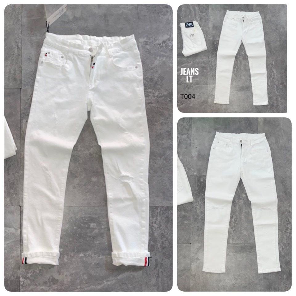 Quần Bò Trắng Thom Browne Rách Nhẹ Ống Côn - Quần Ống Côn Trắng DG Cho Nam