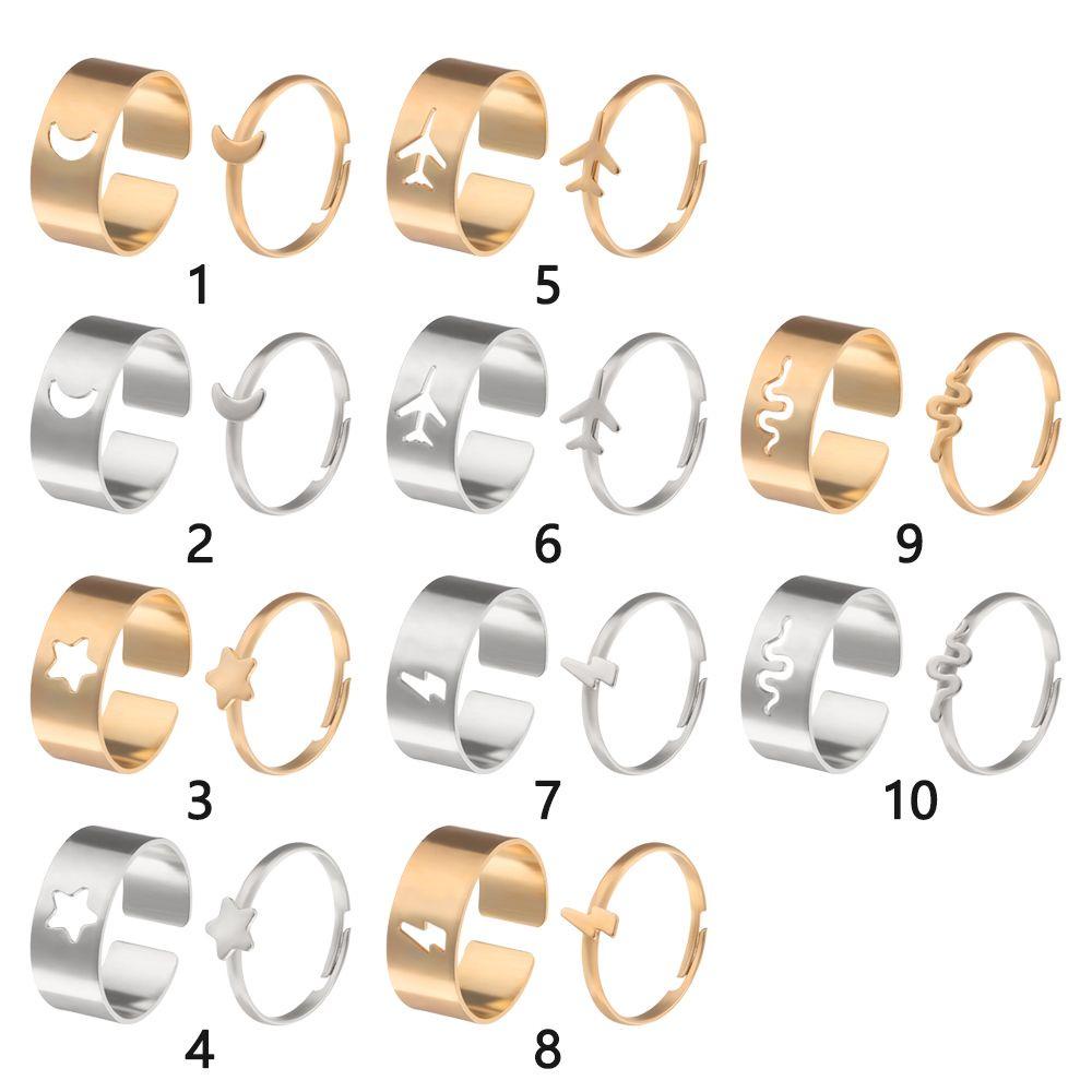 ROWANS 2pcs Matching Ring Jewelry Open Statement Adjustable Ring Wedding Jewelry Open Statement Couple Ring