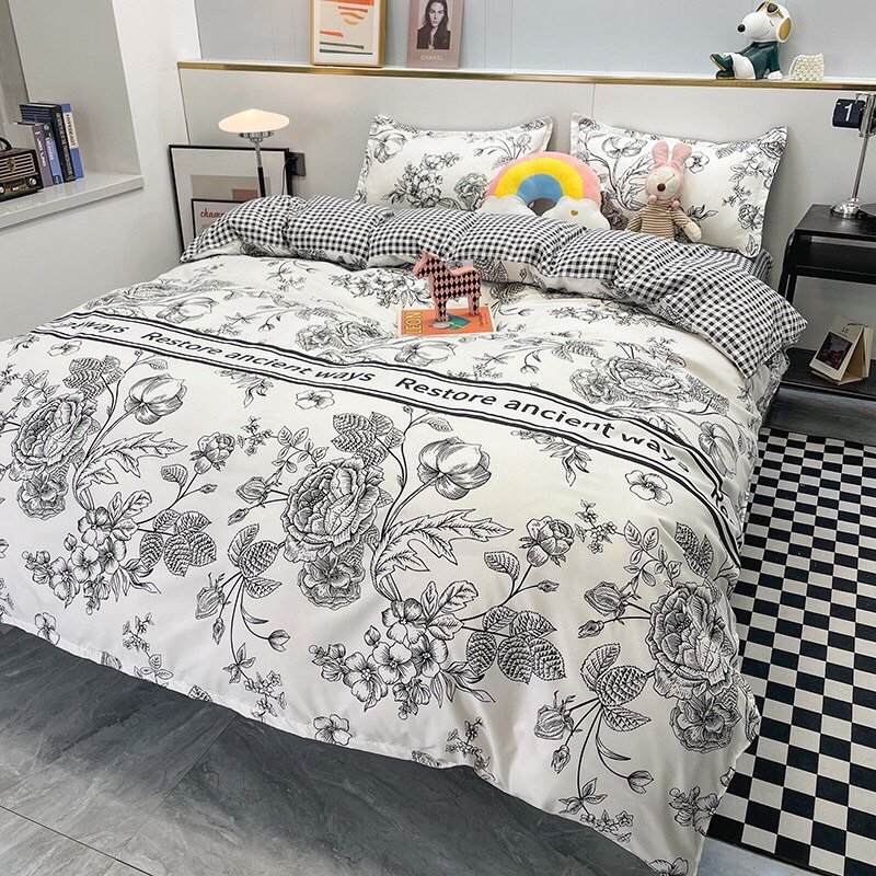 Bộ chăn ga kèm vỏ gối cotton poly, Bộ ga gối 4 món poly bo chun hoặc phủ