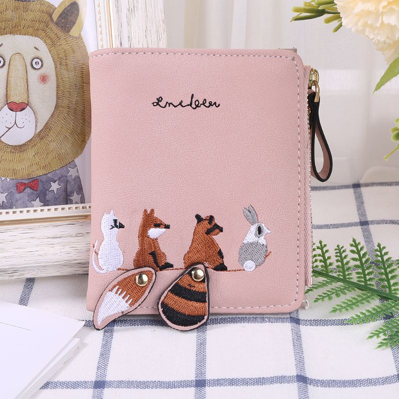 Ví Da Pu Mini Thêu Họa Tiết Hoạt Hình Dễ Thương Thời Trang Cho Nữ