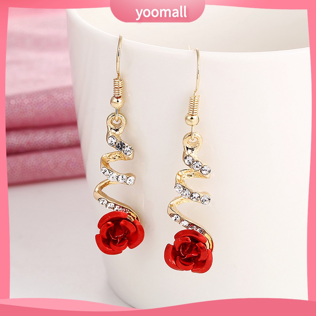 Yomall♡ 1 Đôi Bông Tai Hình Hoa Hồng Dạng Xoắn Ốc Thanh Lịch Dễ Phối Đồ Dành Cho Nữ