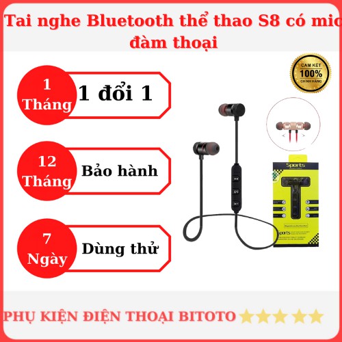 Tai nghe Bluetooth thể thao S8 có mic đàm thoại - Bitoto