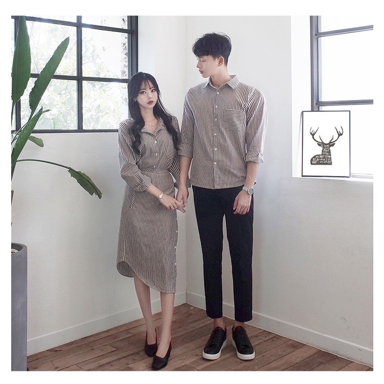Set đồ đôi, đồ cặp chụp cưới, dạo phố đen rêu chân váy cột eo siêu xinh giá rẻ Forever Couple Store (giá gồm áo váy)