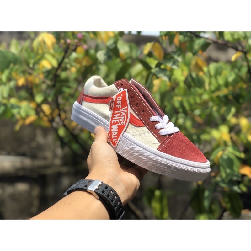 Giầy vans style  trắng đỏ 11 da thật lót trắng [freeship + box]