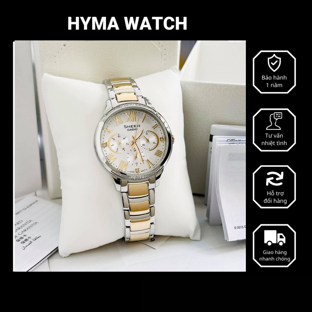 Đồng hồ nữ dây thép Cao cấp Casio Sheen She 3058PSG-7AUDR Bảo hành 1 năm Hyma watch