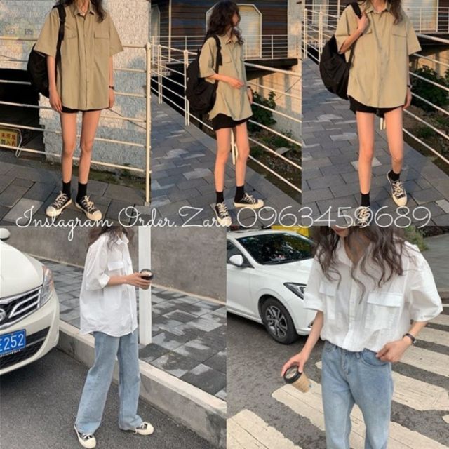 Áo sơ mi oversize vải thô