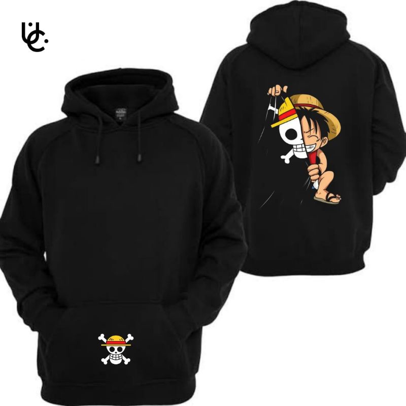 Áo Khoác Hoodie Bằng cotton Không Khóa Kéo In Hoạt Hình ONE PIECE Cho Nam Nữ / Người Lớn / Đen