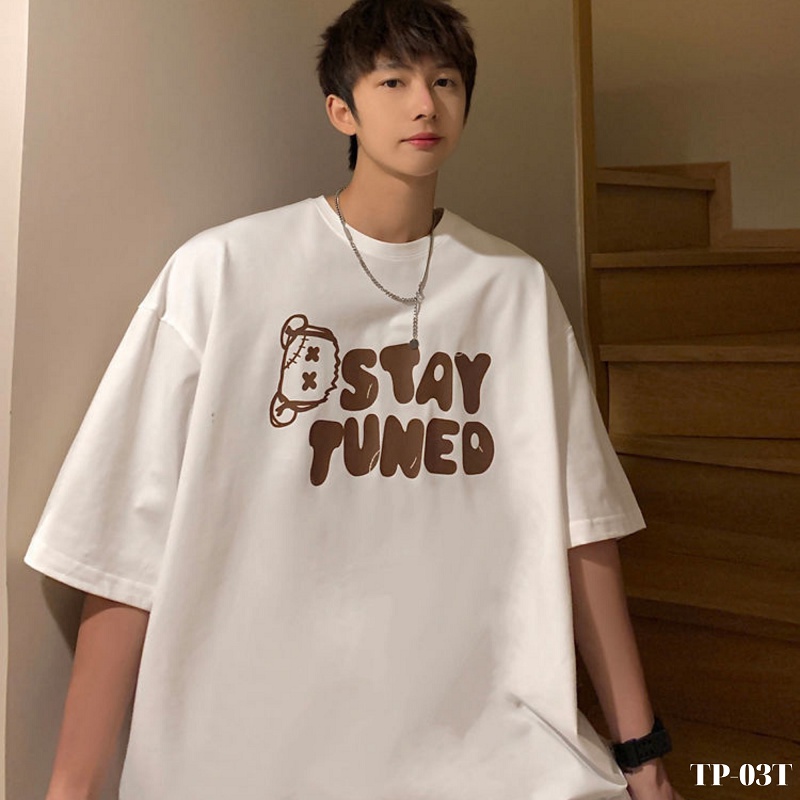Ao thun nam nữ tay lỡ unisex oversize áo phông form rộng basic tee chữ stay tuned