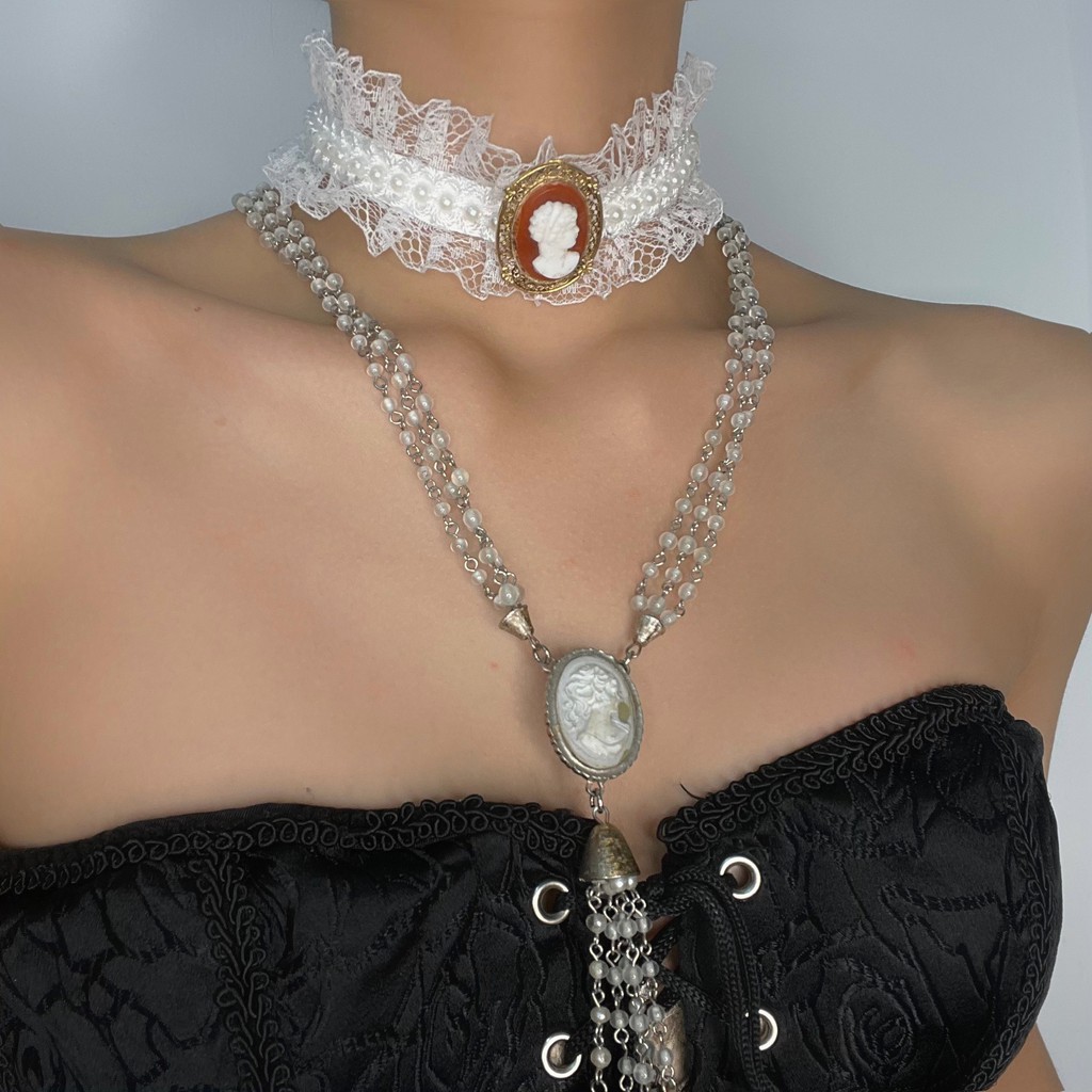 Dây đeo sát cổ Choker Ren Trắng