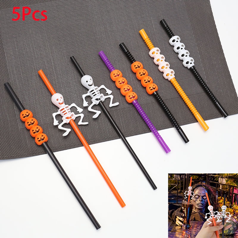 Halloween Party Drink Straws Halloween Decor Supply Skeleton Skull Pumpkin