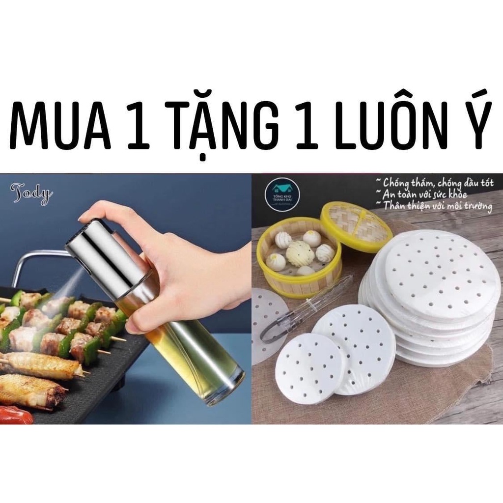 Combo phụ kiện nồi chiên không dầu - Bình xịt dầu + set 100 tờ giấy nến