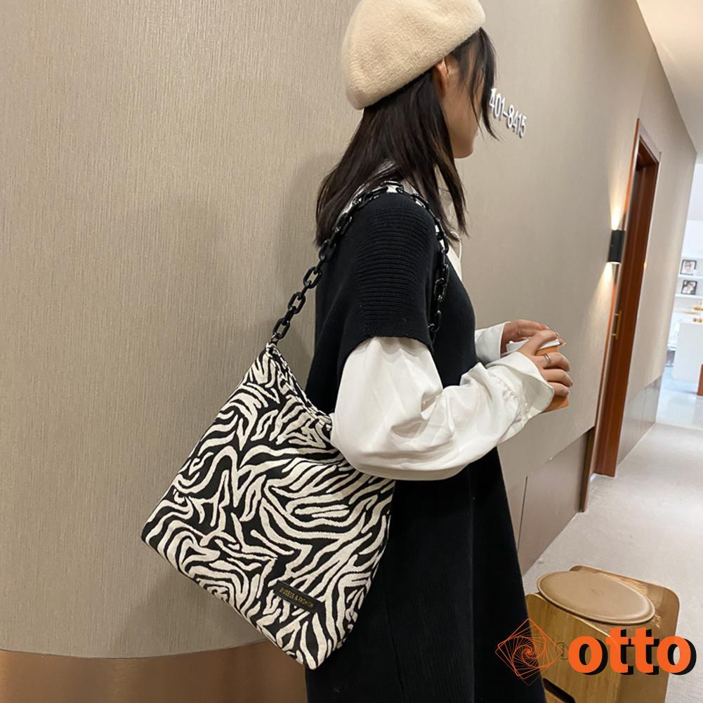 Portable Canvas Shoulder Top-handle Bag Casual Animal Pattern Handbag Chain Square Underarm Tote