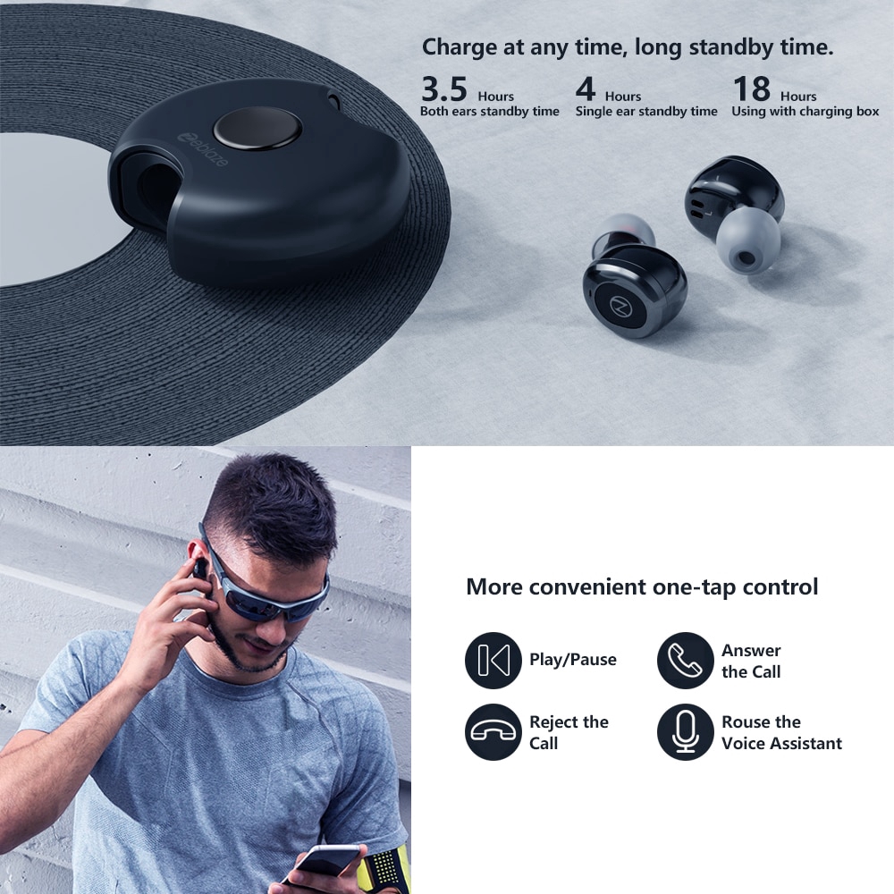 Tai nghe không dây Zeblaze Zepods Bluetooth 5.0 xoay được 360 độ chống nước nghe được 18h