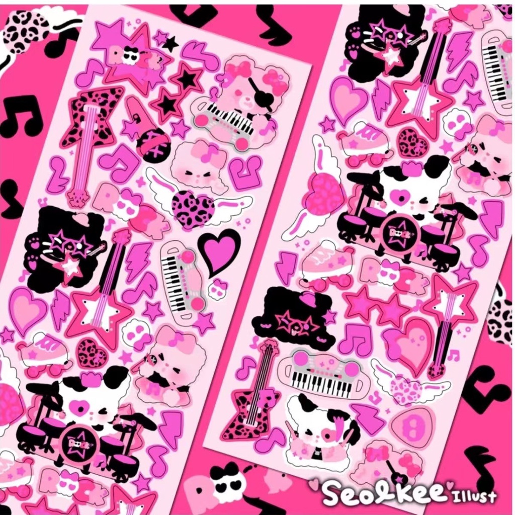 Peach 1Pcs Korean INS cartoon cat Bear fries burger sticker Journal Scrapbook Decor Sticker
