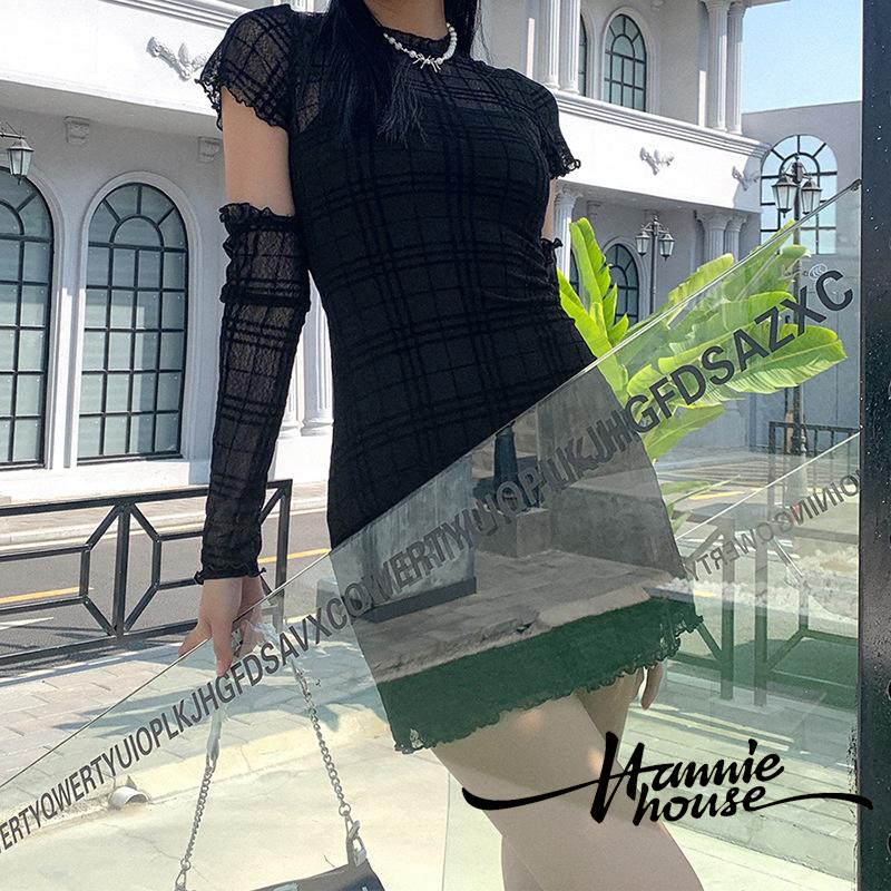 Bộ 3 món gồm đầm lót hai dây ôm dáng + đầm tay ngắn mặc ngoài + đôi găng tay dài thời trang cho nữ | BigBuy360 - bigbuy360.vn