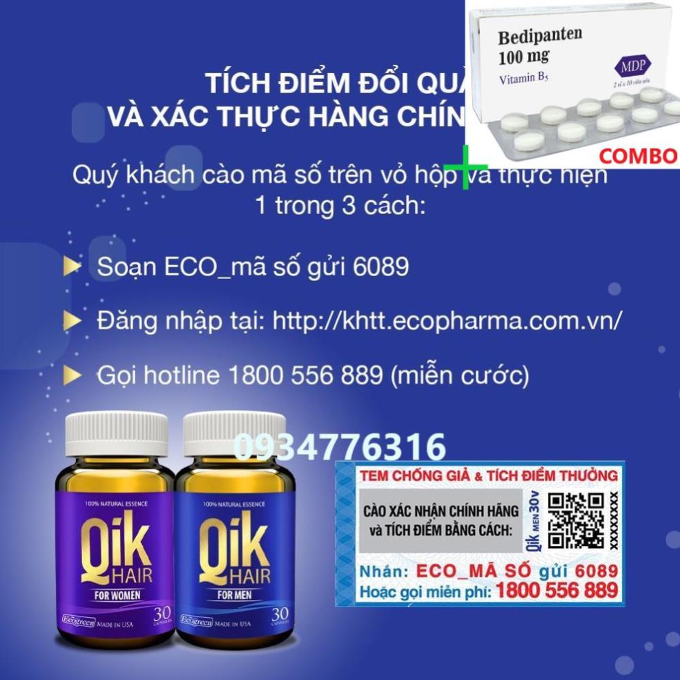 Combo Bedipanten 100mg +  Viên uống QIK HAIR (cho Nam) giảm rụng, mọc tóc chắc khỏe (15 viên)