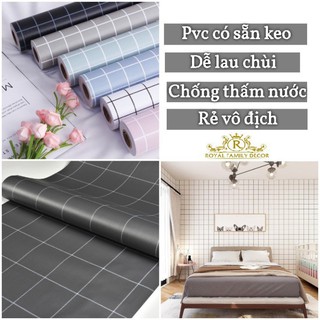 Giấy dán tường☀️ 𝐅𝐑𝐄𝐄𝐒𝐇𝐈𝐏☀️ Giấy decal dán tường kẻ ô có sẵn keo khổ 45cm*10m đơn giản trang trí phòng ngủ, cửa