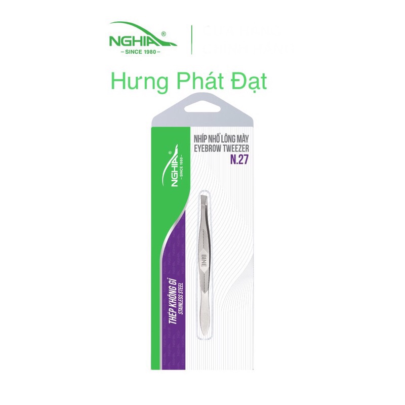Nhíp nhổ lông mày N27 thép không ghỉ nhíp đầu xéo dễ gắp chính hãng kiềm Nghĩa