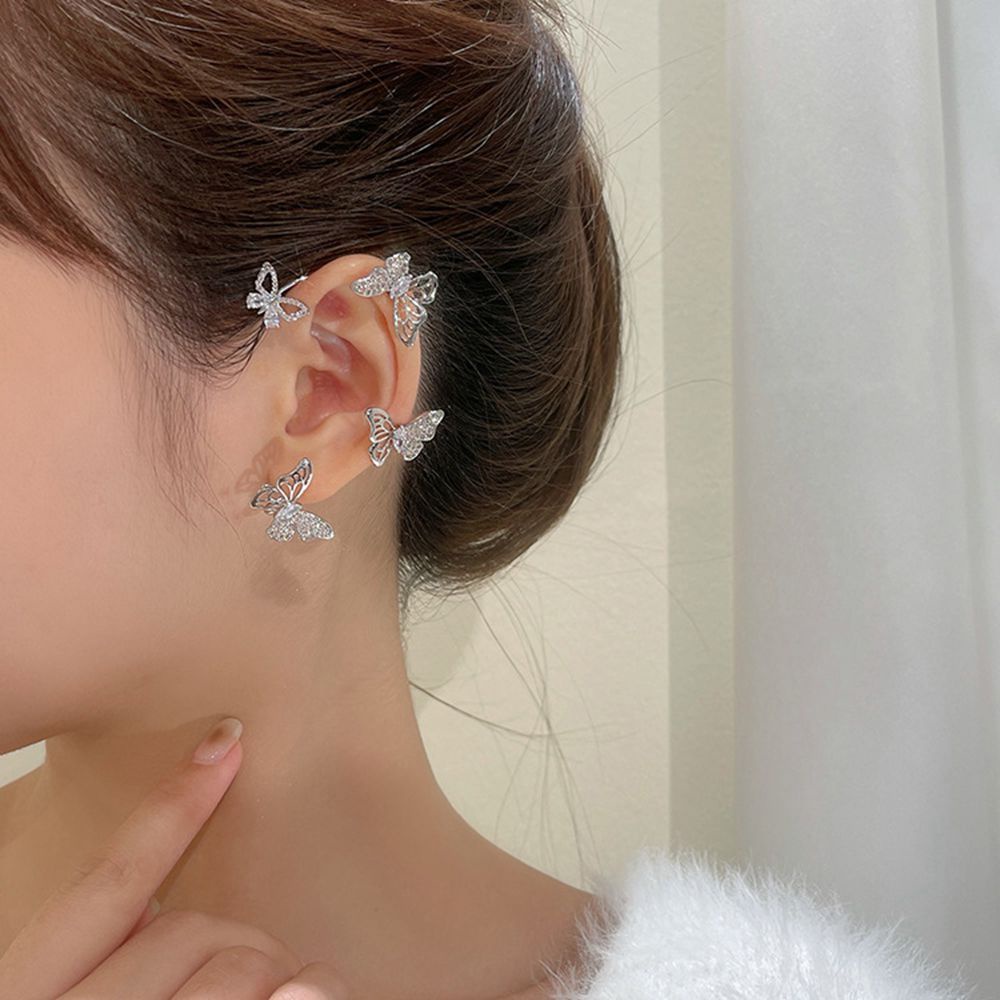 Khuyên kẹp vành tai không cần xỏ hình bướm bằng hợp kim đính đá giả xinh xắn