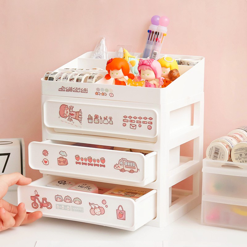 Hộp ngăn kéo tủ kéo mini để đồ tặng kèm sticker