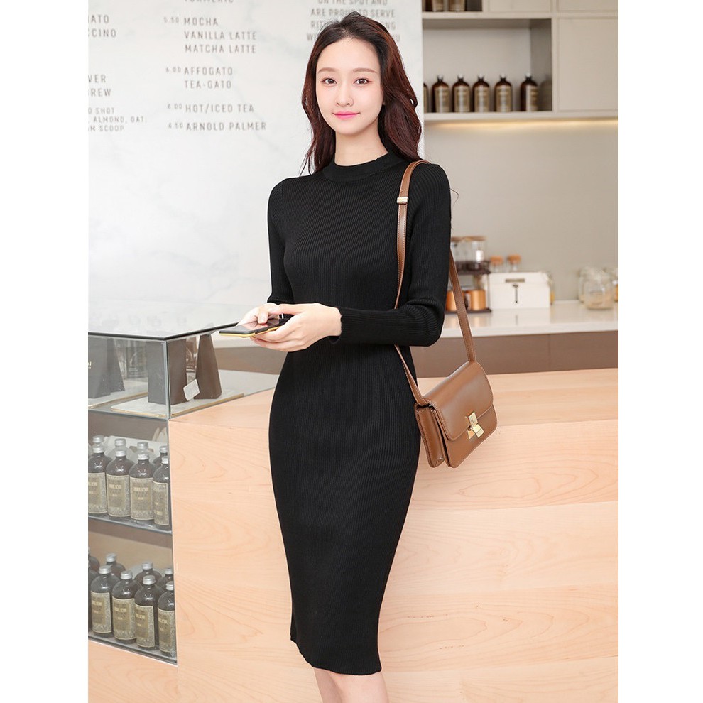 Váy Body Len Tăm Dài Tay CỔ TRÒN chất đẹp, Có big size 90KG!