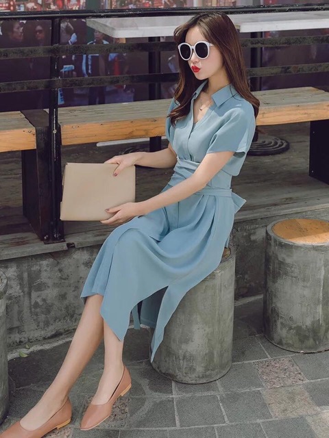 [Mã FATHANG5 giảm 10K đơn 50K] Đầm sm xám xanh buộc eo (kèm hình thật) | BigBuy360 - bigbuy360.vn