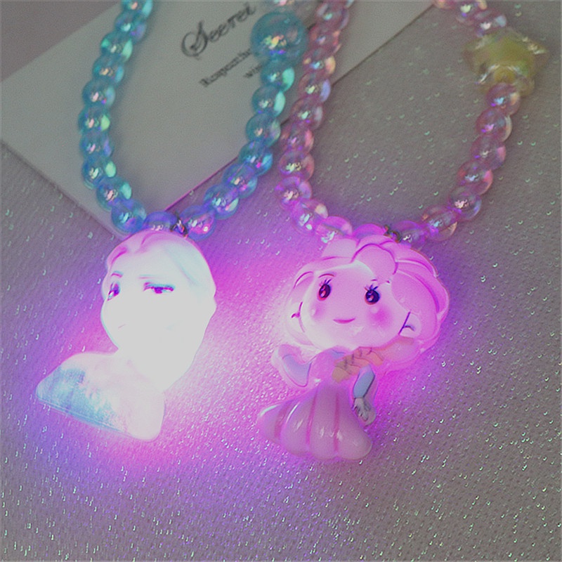 Bộ 5 món trang sức vòng cổ nhẫn bông tai công chúa Elsa màu dạ quang đáng yêu cho bé gái