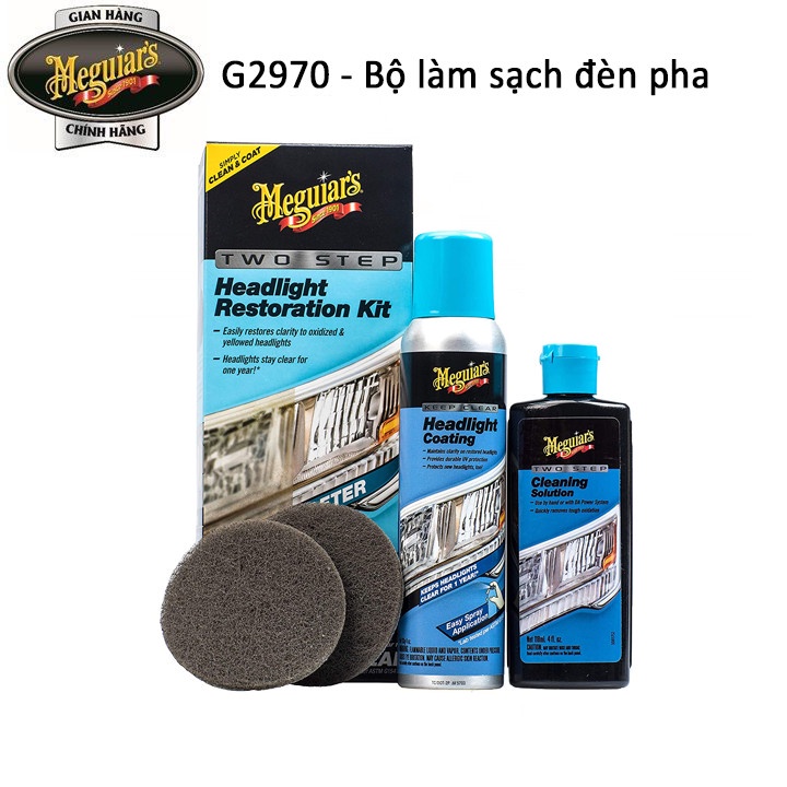 Meguiar's Bộ sản phẩm làm sạch đèn pha 2 bước - Two step Headlight Restoration Kit - G2970.