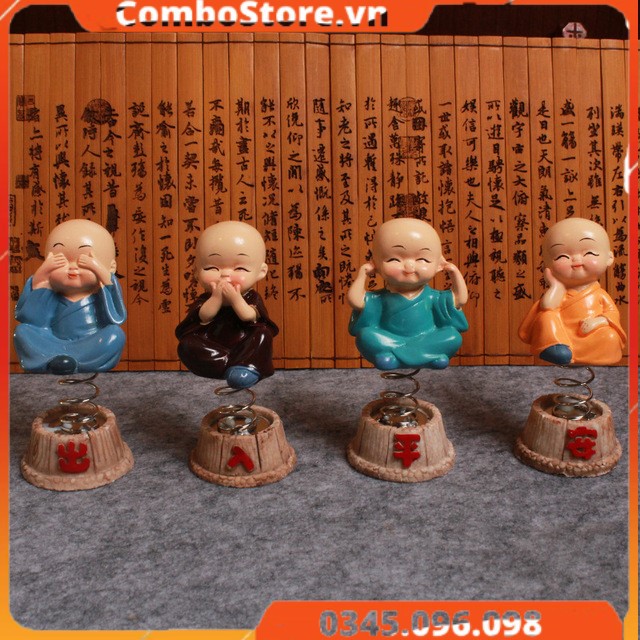 Bộ Tượng Chú Tiểu Tứ Không, Phong Thủy 4 Tư Thế, Trang Trí Taplo Ô Tô