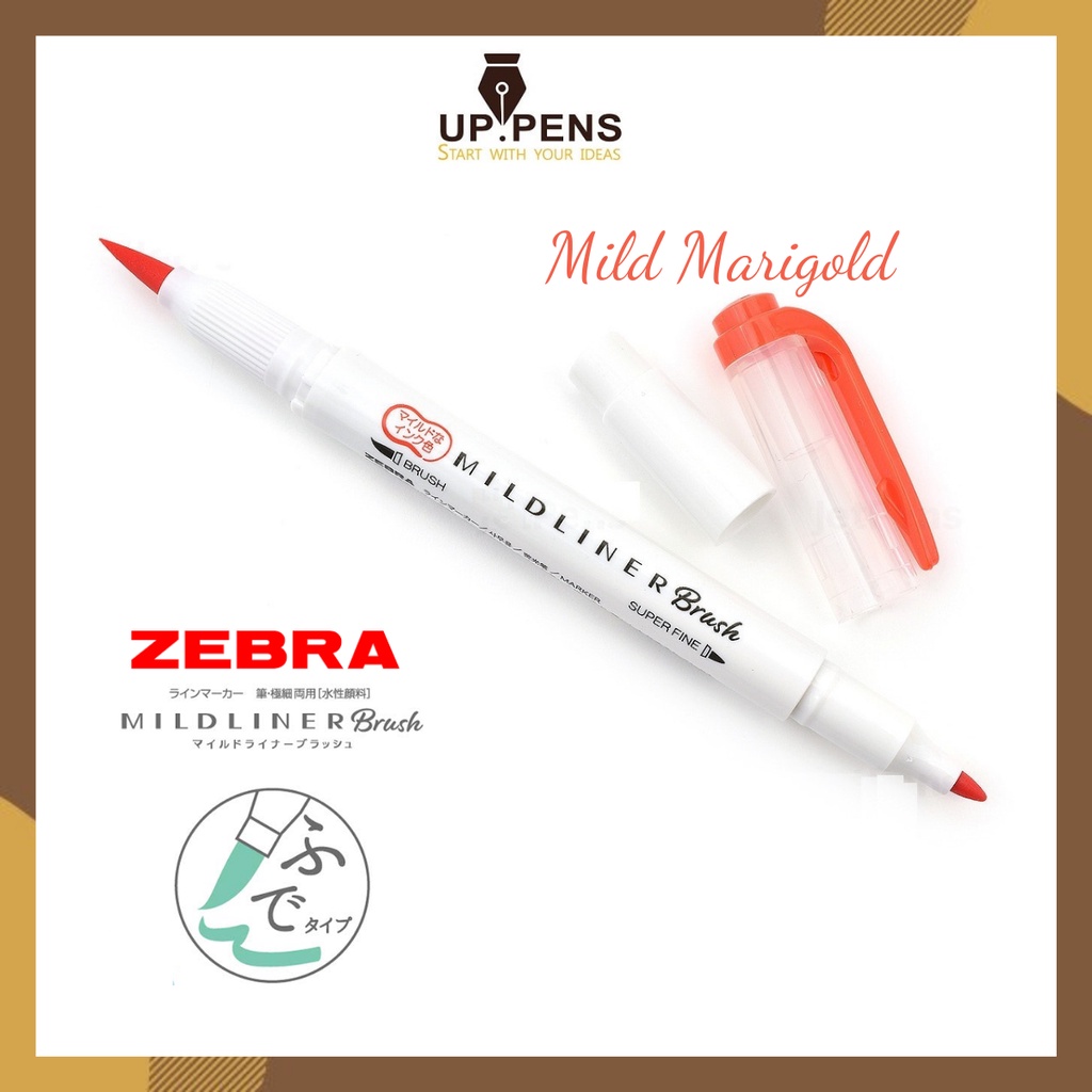 Bút lông đầu cọ Zebra Mildliner Double-Sided Highlighter Brush - Brush/ Extra Fine - Màu đỏ cam (Mild Marigold)