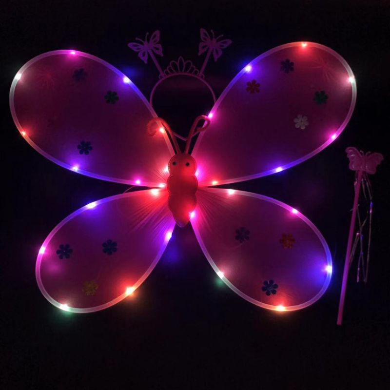 Set cánh thiên thần có đèn led dùng hóa trang độc đáo cho bé gái kèm cài tóc và đũa thần